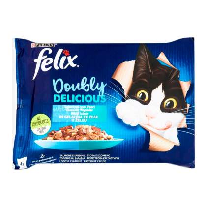 Felix Doubly Delicious Набір вологих кормів для кішок з лососем-сардиною та фореллю-скумбрією