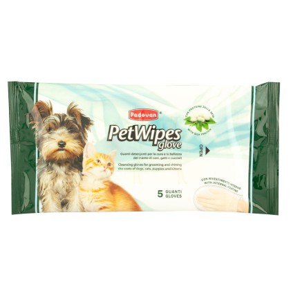 Padovan Pet Wipes glove Очищающие влажные перчатки с протеинами шелка для ухода за шерстью собак и кошек